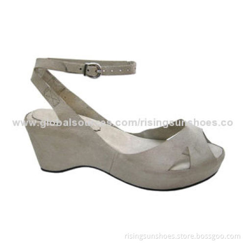 Women's Sandals, Real Suede Leather Upper and Insole, Comfortable Style with Low Wedge Heels